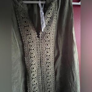 Olive Green Dress with Front Detail